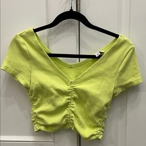 Topshop Lime V-Neck Ruched Crop Top